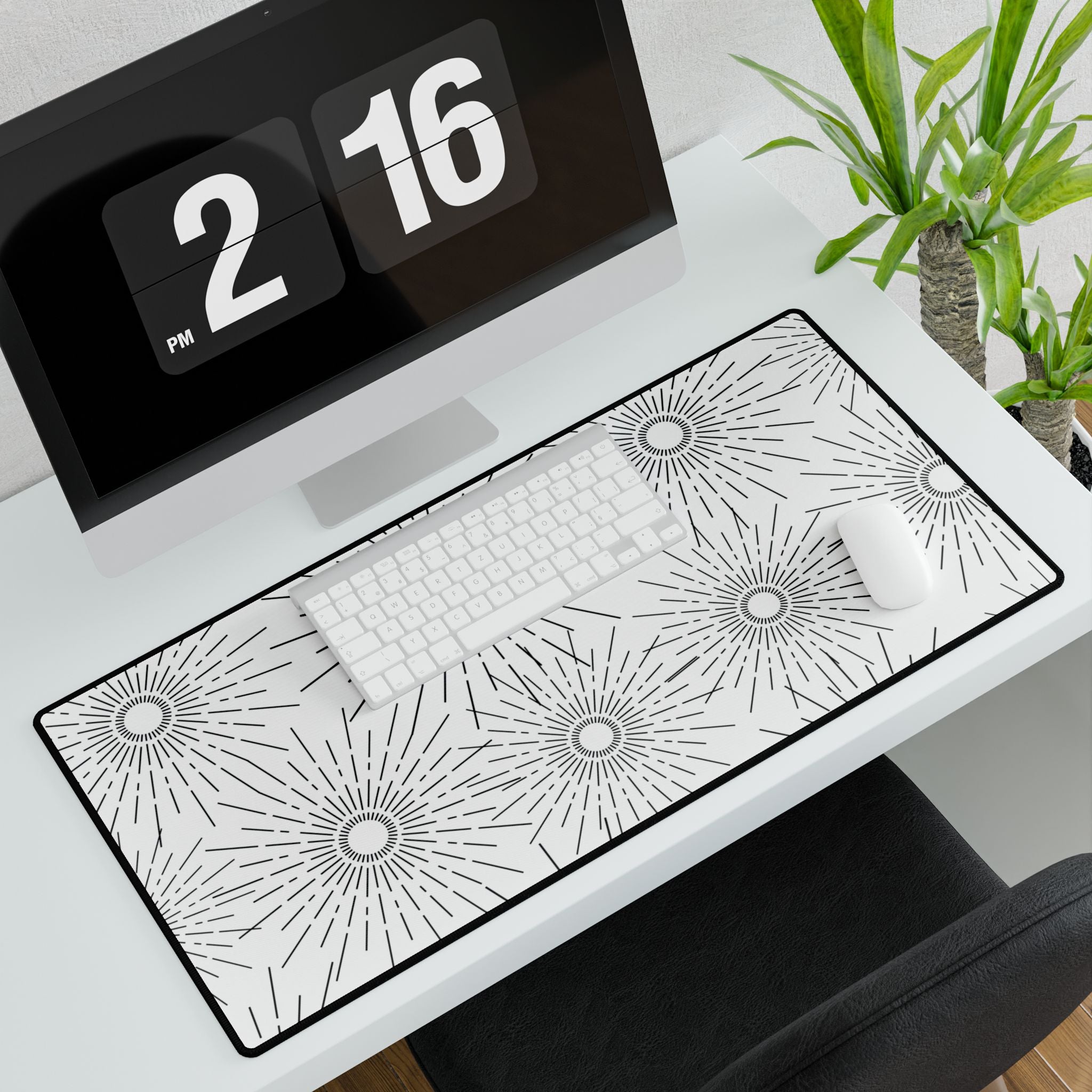Dark Sunburst Desk Mat — Large Gaming & Office Mouse Pad